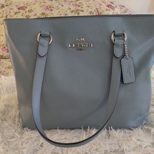 Light blue leather Coach tote